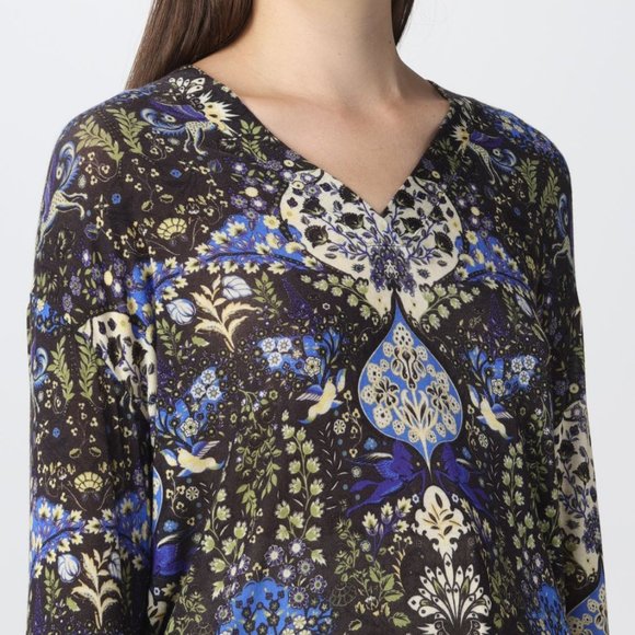 NWT$620 ETRO Artemis Jersey Sweater Black Ornamental-print V-neck jumper 46 / 10 - Picture 6 of 15